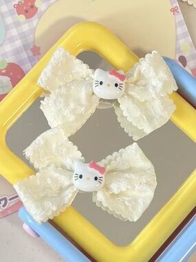 Hello Kitty Lace Bow Hair Clips Pair Cute Kawaii Gift